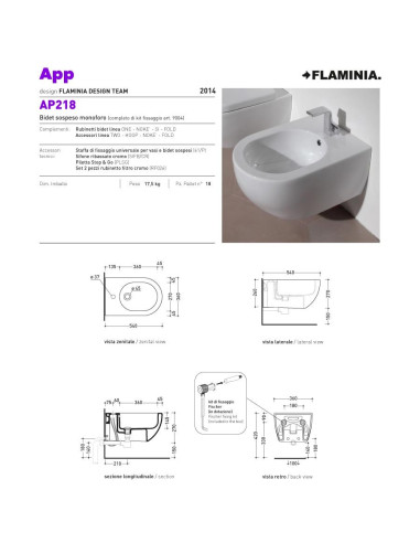 Flaminia  Sanitari sospesi App Cenere | Quaranta Ceramiche