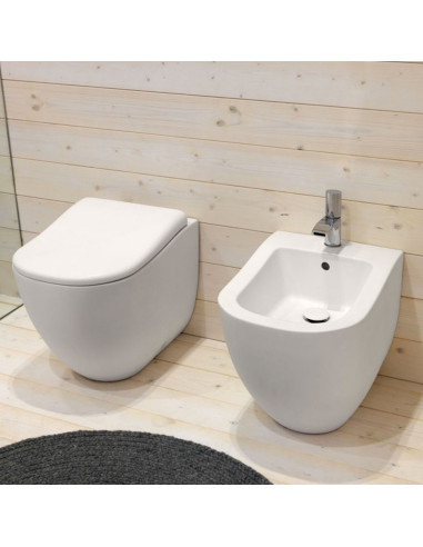 Vendita vaso wc + bidet+ coprivaso sanitari a pavimento filo muro ceramica  moonriver 305