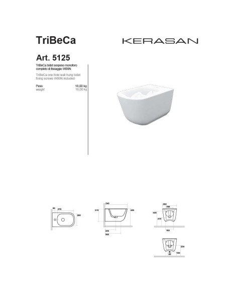 Kerasan Tribeca Bidet Sospeso 5125 01 | Miglior Prezzo Online