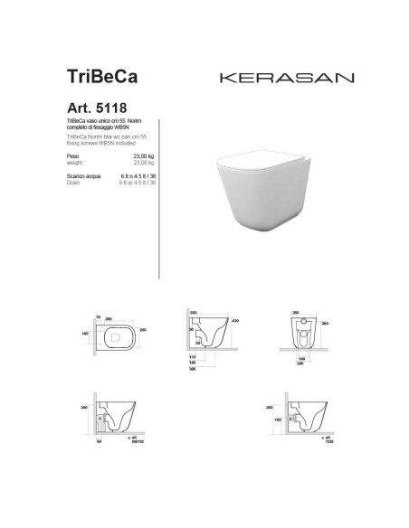 Vaso filo muro Tribeca - Kerasan - 511801 | Quaranta Ceramiche