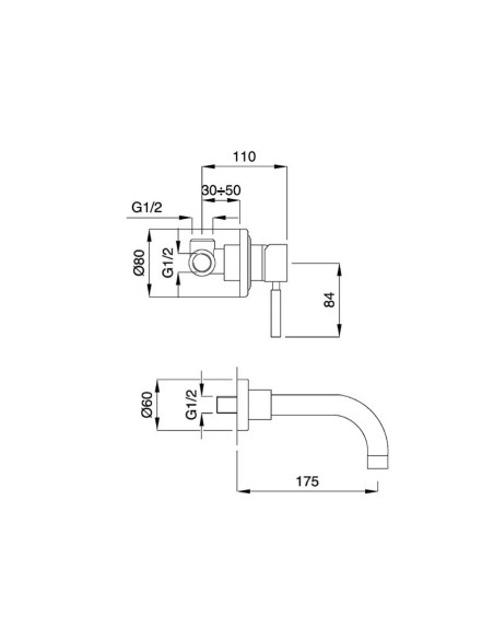 Bugnatese -Kobuk -Miscelatore lavabo a parete piccolo cm 14