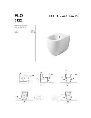 Kerasan Flo 56 - sanitari filo muro - 3118 - 3122 - Quaranta Ceramiche