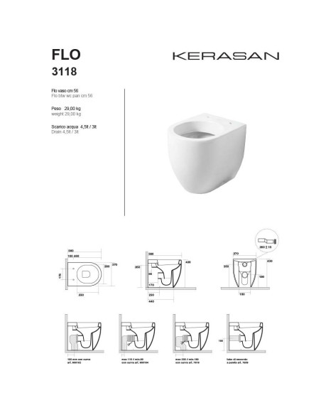 Kerasan Flo 56 - sanitari filo muro - 3118 - 3122 - Quaranta Ceramiche