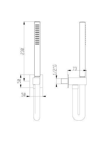 Soffione 25x25 cm, braccio doccia e doccetta | Quaranta Ceramiche