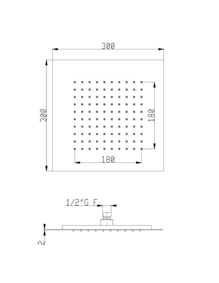 Soffione 30x30 cm, braccio doccia e doccetta | Quaranta Ceramiche