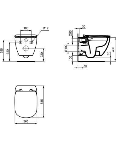 Ideal Standard Tesi - Sanitari Sospesi senza brida - T536001 + T457001