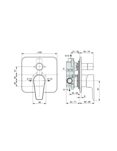Ideal Standard Cerafine D Incasso doccia a 2 vie A7189AA