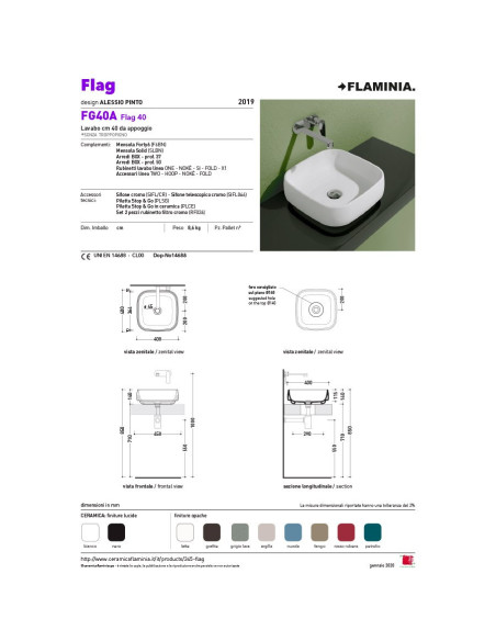 Flaminia Flag lavabo da appoggio cm 40
