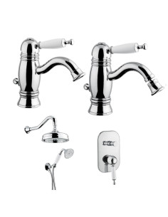 Bugnatese Oxford miscelatore lavabo, bidet, doccia incasso con deviatore, braccio doccia e kit duplex