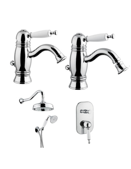 Bugnatese Oxford miscelatore lavabo, bidet, doccia incasso con deviatore, braccio doccia e kit duplex