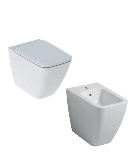 Sanitari Filo Muro Geberit iCon Square vaso rimfree bidet e coprivaso rallentato