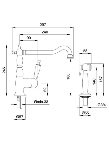 Bugnatese Oxford Miscelatore per lavello con doccia estraibile