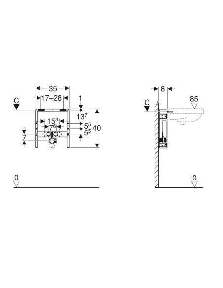 Modulo Geberit Combifix per lavabo rubinetteria a pianale