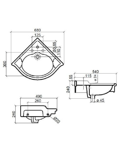 Sbordoni Palladio Lavabo sospeso angolare 54 cm - Miglior Prezzo