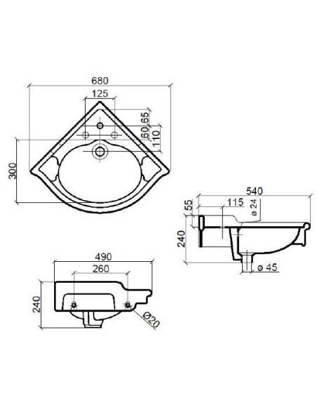 Sbordoni Palladio Lavabo sospeso angolare 54 cm - Miglior Prezzo