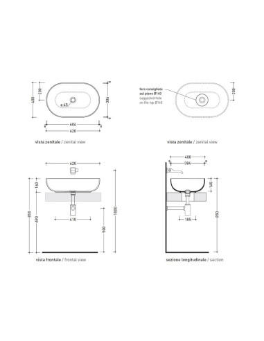 Flaminia App Lavabo da appoggio 62 cm CARBONE