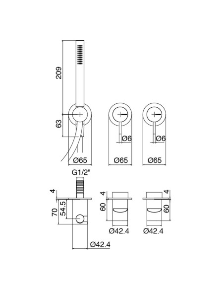 Zazzeri Z316 Braccio doccia con soffione, doccetta e miscelatore a incasso
