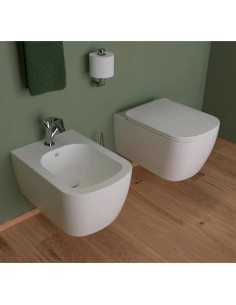 Flaminia Play LATTE vaso sospeso Gosilent bidet e coprivaso slim