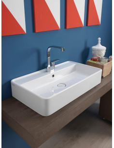 Flaminia Miniwash 75 lavabo da appoggio con piano rubinetteria MW75PR