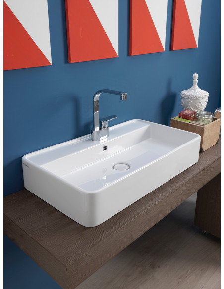 Flaminia Miniwash 75 lavabo da appoggio con piano rubinetteria MW75PR