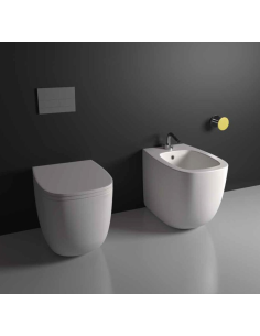 Sanitari filo muro Galassia serie Lola vaso, bidet e coprivaso rallentato