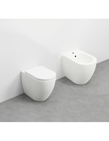 Sanitari filo muro Cielo Smile Talco vaso senza brida, bidet e coprivaso
