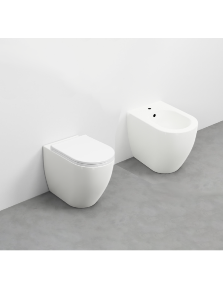 Sanitari filo muro Cielo Smile Talco vaso senza brida, bidet e coprivaso