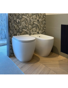 Sanitari filo muro Cielo Smile Talco vaso senza brida, bidet e coprivaso