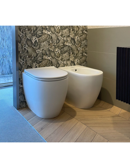 Sanitari filo muro Cielo Smile Talco vaso senza brida, bidet e coprivaso