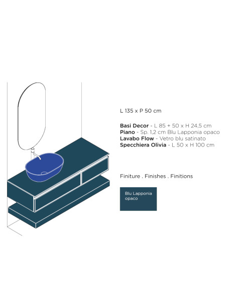 Arbi Mobile bagno Decor10 – laccato blu Lapponia opaco L 135 x P 50 cm