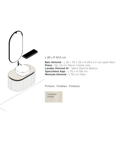 Arbi mobile bagno ALMOND 01 Laminam Alaska - L 85,2 x P 50,5 cm- composizione