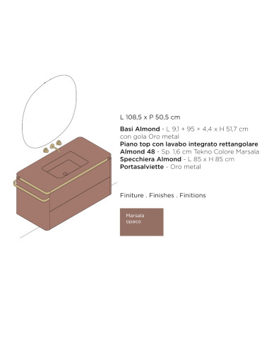 Arbi mobile bagno ALMOND 05 laccato Marsala opaco - Composizione