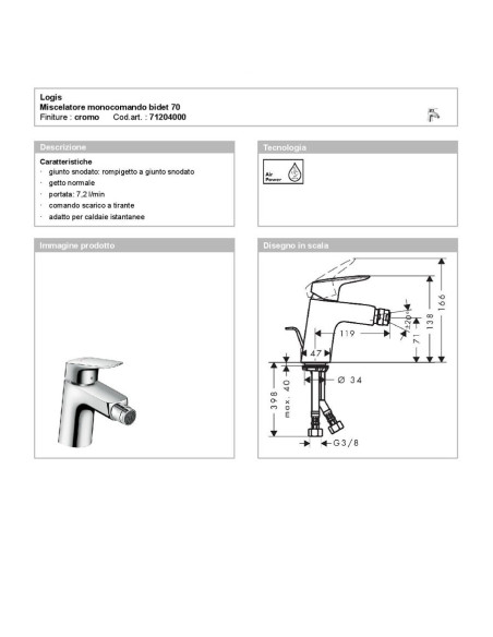 Hansgrohe 71100000 Logis Miscelatore Monocomando Lavabo 100 Argento /& 71204000 Logis Miscelatore Monocomando Bidet 70 Argento