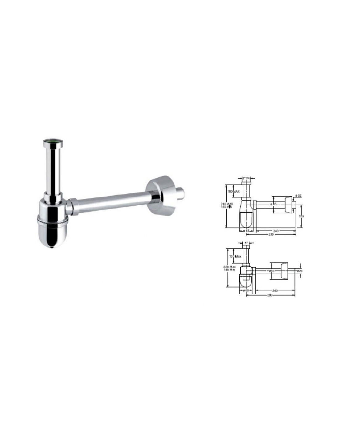 Jimten S-509 – Sifone Bottiglia Cromato con Alargadera