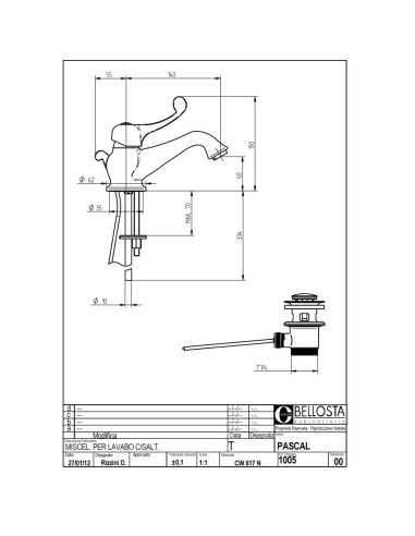 Bellosta Pascal miscelatore monocomando lavabo c/salterello
