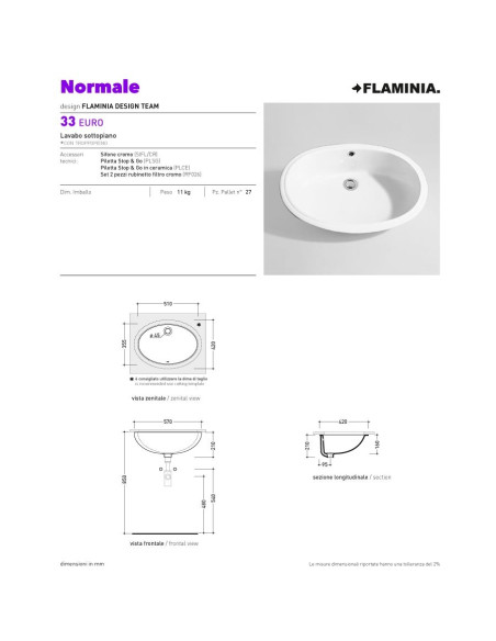 Ceramica Flaminia Euro lavabo sottopiano