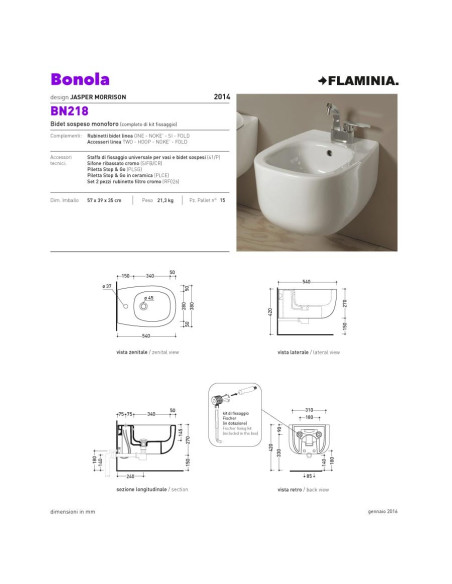Ceramica Flaminia Bonola bianco opaco (LATTE) kit sospeso vaso, bidet e coprivaso rallentato