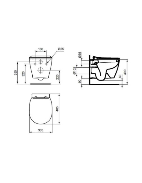 Ideal Standard Connect Space vaso sospeso e coprivaso a chiusura rallentata