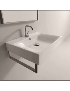 Lavabo in ceramica sospeso rettangolare cm 50 Kerasan serie Cento con portasciugamani frontale o laterale cm.41