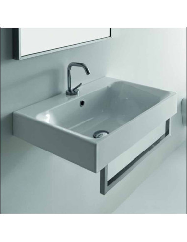 Lavabo in ceramica sospeso rettangolare cm 70 Kerasan serie Cento con portasciugamani frontale cm 56 o laterale cm 41