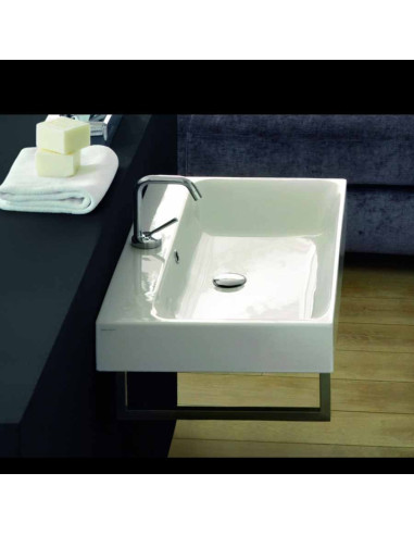 Lavabo in ceramica sospeso rettangolare cm 70 Kerasan serie Cento con portasciugamani frontale cm 56 o laterale cm 41