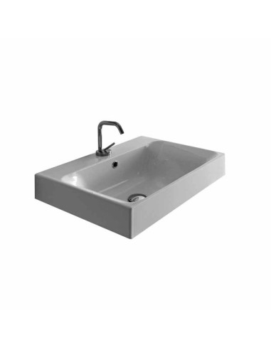 Lavabo in ceramica sospeso rettangolare cm 70 Kerasan serie Cento con portasciugamani frontale cm 56 o laterale cm 41