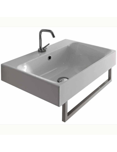 Lavabo in ceramica sospeso rettangolare cm 80 Kerasan serie Cento con portasciugamani frontale cm 68,2 o laterale cm 41