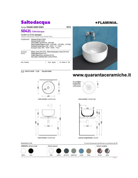 Flaminia Saltodacqua lavabo da appoggio cm 42