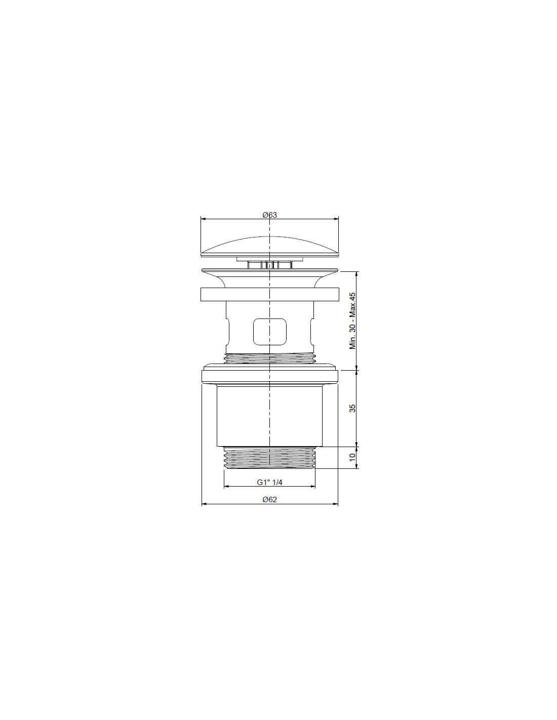 Piletta universale click-clack con vite a stelo ottone cromato