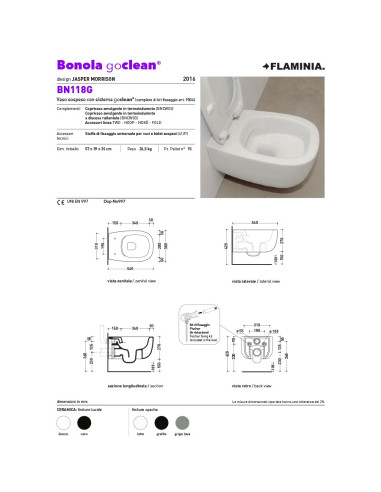 Ceramica Flaminia Bonola bianco opaco (LATTE) kit sospeso vaso, bidet e coprivaso rallentato