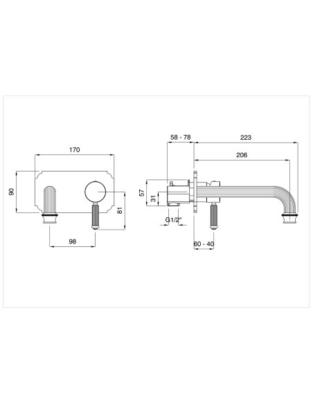 Bugnatese Athena kit monocomando lavabo a parete e bidet