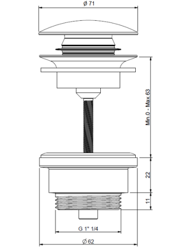 Piletta di scarico click clack con tappo in CERAMICA BIANCO LUCIDO 1"1/4 Universale