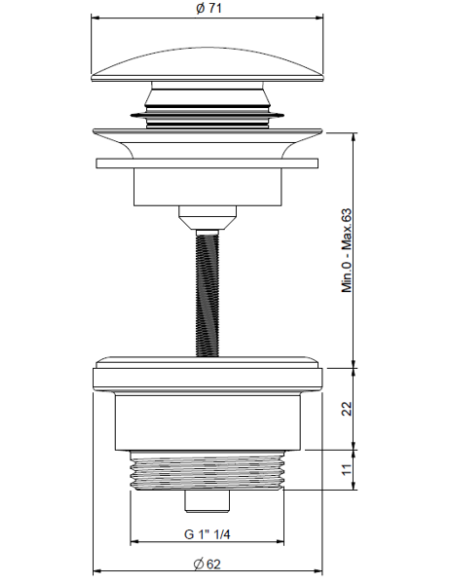 Piletta di scarico click clack con tappo in CERAMICA BIANCO LUCIDO 1"1/4 Universale