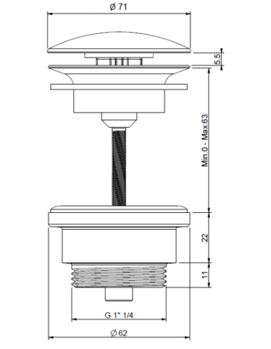 Piletta di scarico click clack con tappo in CERAMICA BIANCO LUCIDO 1"1/4 Universale